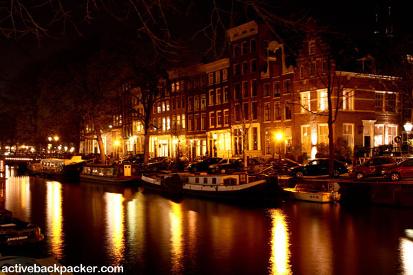 Amsterdam Houseboats At Night