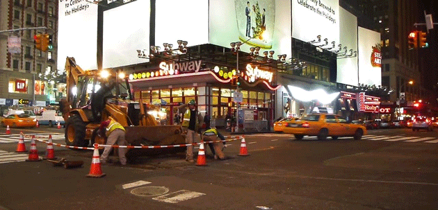 Men Digging Near The Subway in New York