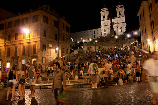 The Spanish Steps at night in Rome