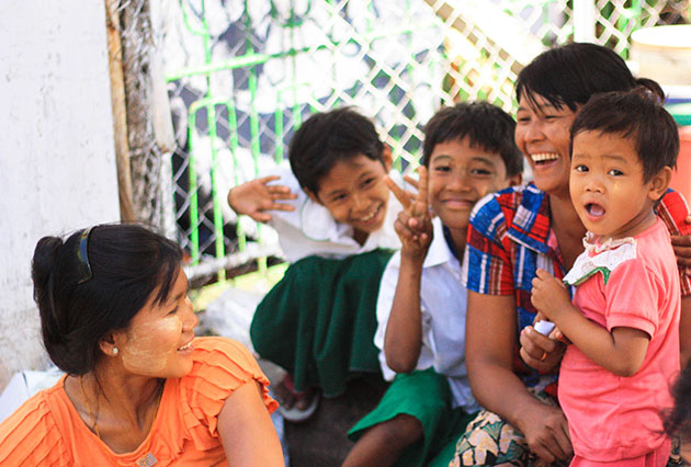 Locals smiling in Yangon, Myanmar