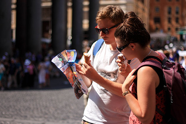 Backpacking Europe - Reading a map in Rome