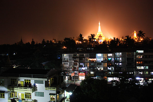 Shwedagon Pagoda from a distance.